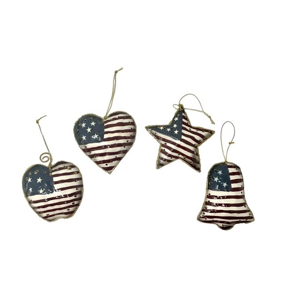 Patriotic Christmas Ornaments in Red, White, & Blue.  Heart, Star, Apple, and Be - Picture 2 of 5